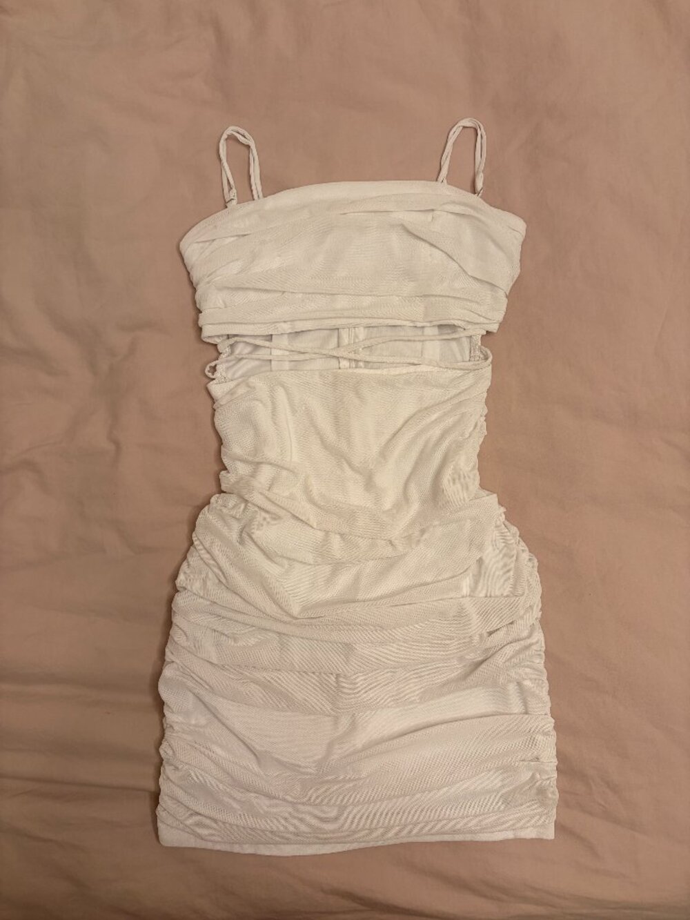 Princess Polly Courtney White Ruched Cutout Mini Dress US 4
